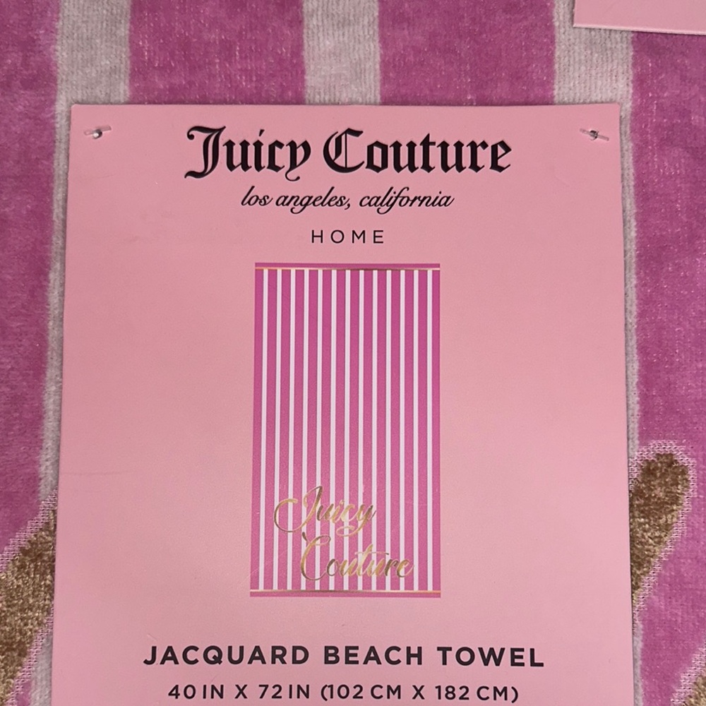 Juicy Couture Pink and White Striped Beach Towel